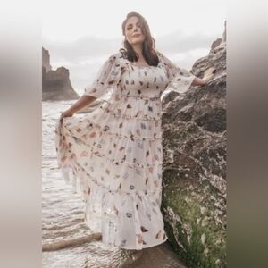 JessaKae  Senna Ivory Chiffon Seashell Dress Sz Plus 4X Long Maxi Tiered